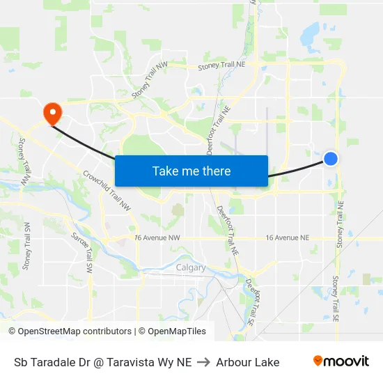 Sb Taradale Dr @ Taravista Wy NE to Arbour Lake map