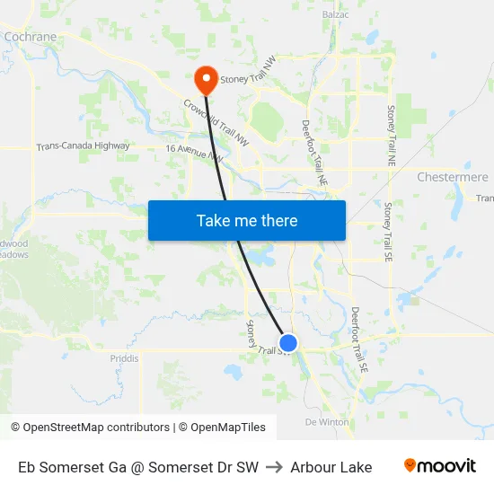 Eb Somerset Ga @ Somerset Dr SW to Arbour Lake map