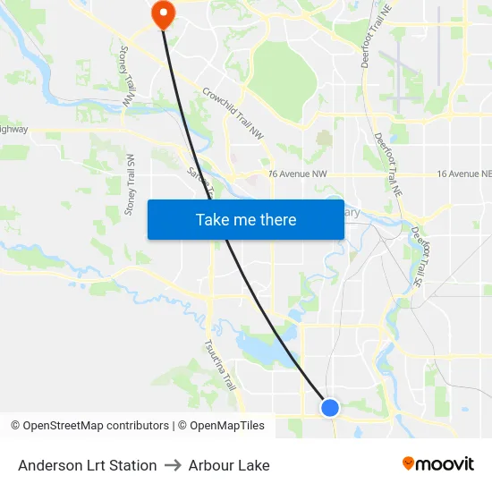Anderson Lrt Station to Arbour Lake map