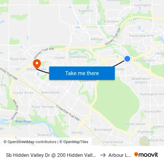 Sb Hidden Valley Dr @ 200 Hidden Valley Pl NW to Arbour Lake map