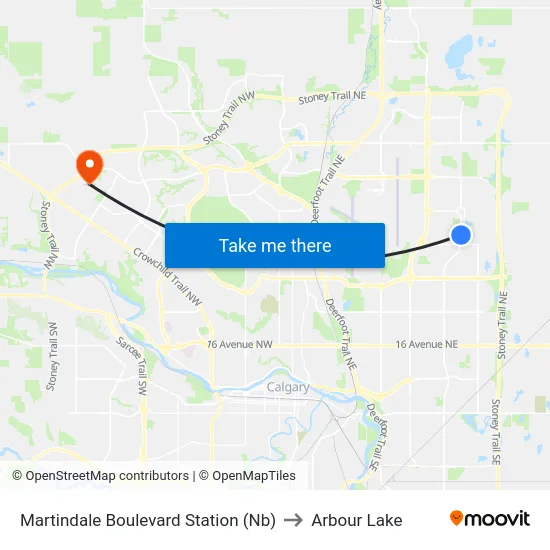 Martindale Boulevard Station (Nb) to Arbour Lake map