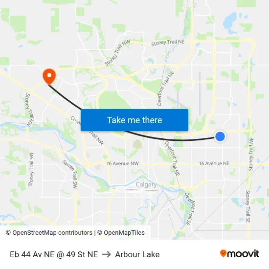 Eb 44 Av NE @ 49 St NE to Arbour Lake map