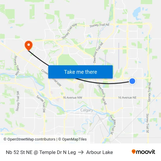 Nb 52 St NE @ Temple Dr N Leg to Arbour Lake map