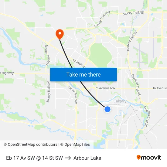 Eb 17 Av SW @ 14 St SW to Arbour Lake map