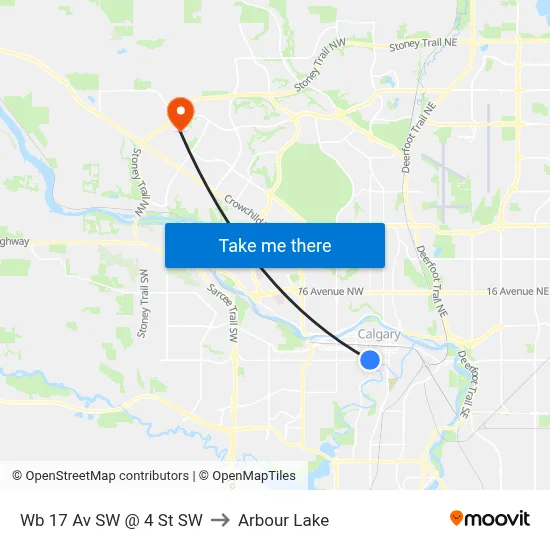 Wb 17 Av SW @ 4 St SW to Arbour Lake map