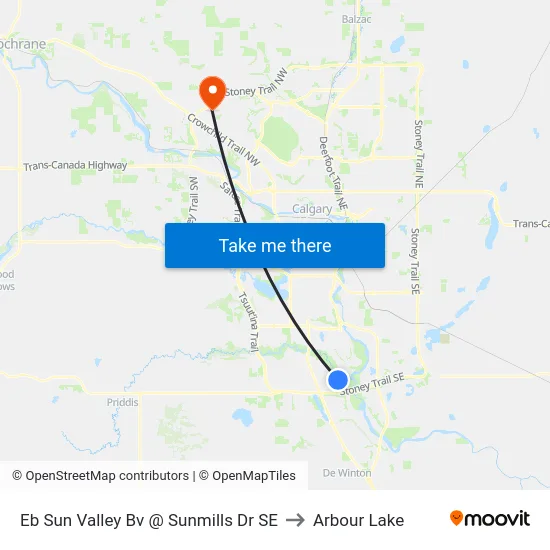 Eb Sun Valley Bv @ Sunmills Dr SE to Arbour Lake map
