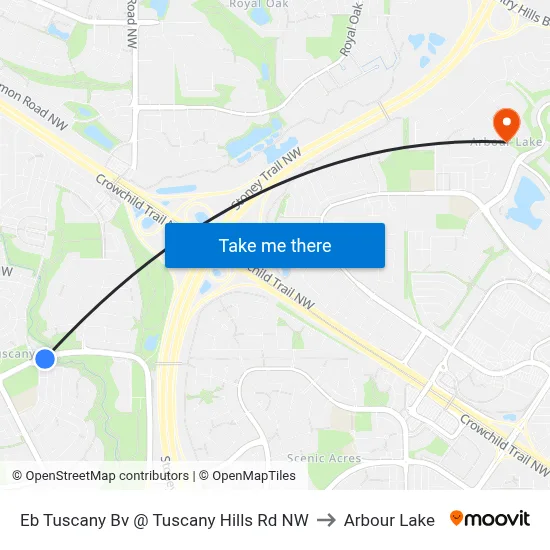 Eb Tuscany Bv @ Tuscany Hills Rd NW to Arbour Lake map