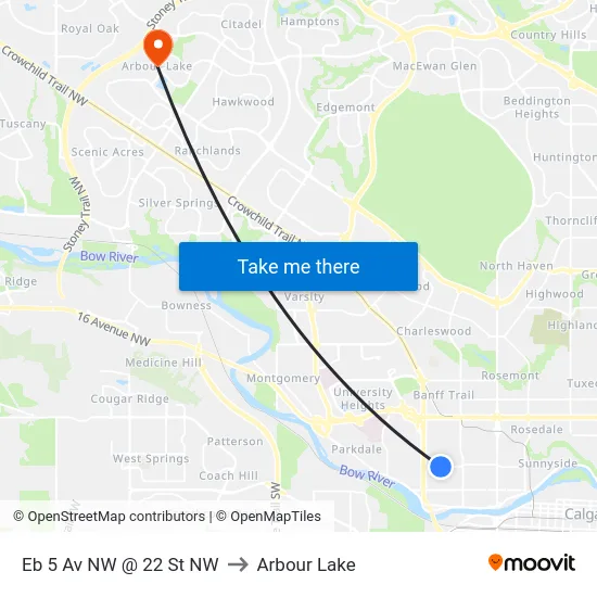Eb 5 Av NW @ 22 St NW to Arbour Lake map