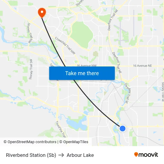 Riverbend Station (Sb) to Arbour Lake map