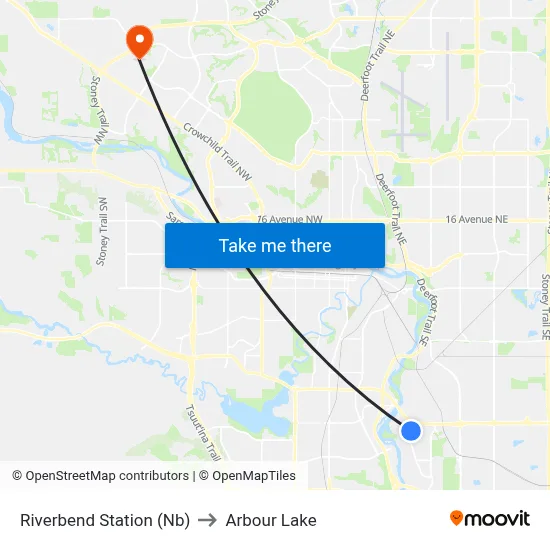 Riverbend Station (Nb) to Arbour Lake map