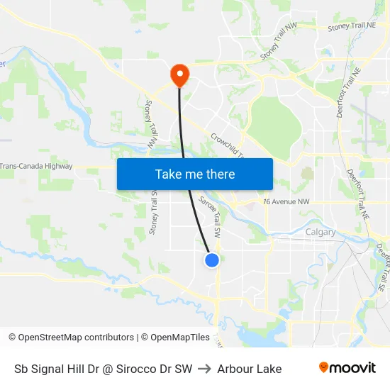 Sb Signal Hill Dr @ Sirocco Dr SW to Arbour Lake map