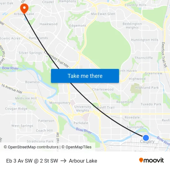 Eb 3 Av SW @ 2 St SW to Arbour Lake map