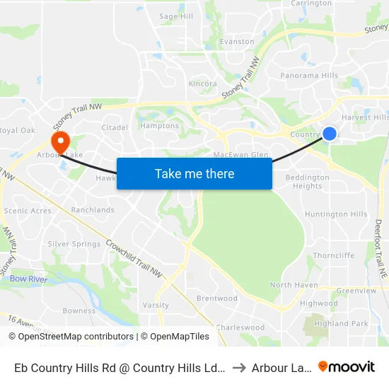 Eb Country Hills Rd @ Country Hills Ld NW to Arbour Lake map
