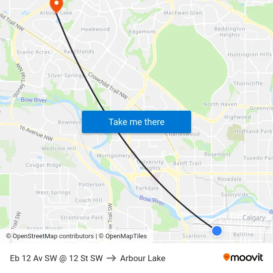 Eb 12 Av SW @ 12 St SW to Arbour Lake map