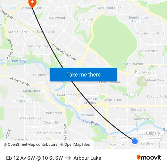 Eb 12 Av SW @ 10 St SW to Arbour Lake map