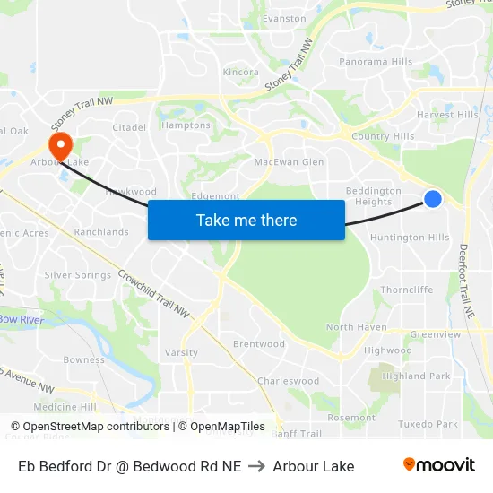 Eb Bedford Dr @ Bedwood Rd NE to Arbour Lake map