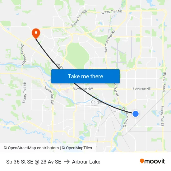 Sb 36 St SE @ 23 Av SE to Arbour Lake map
