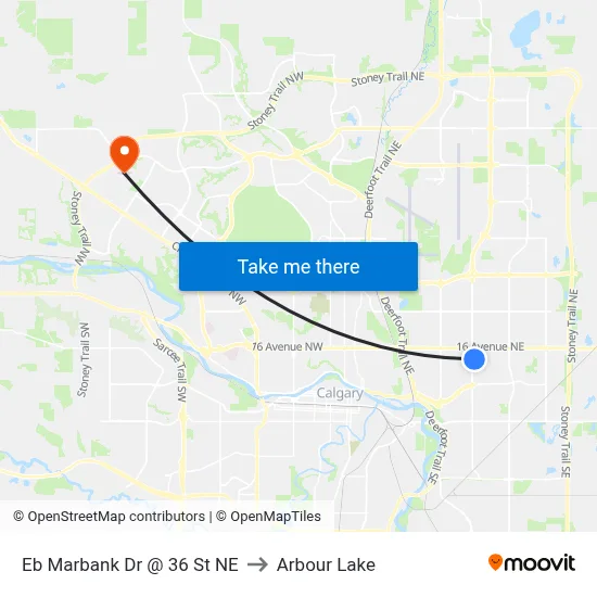 Eb Marbank Dr @ 36 St NE to Arbour Lake map