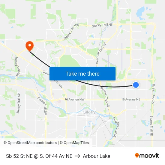Sb 52 St NE @ S. Of 44 Av NE to Arbour Lake map