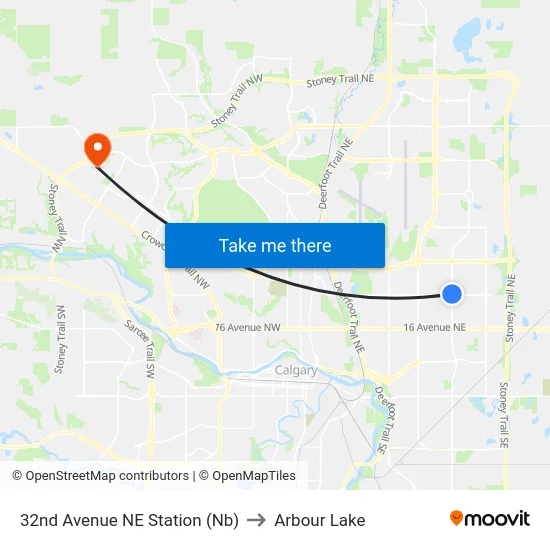 32nd Avenue NE Station (Nb) to Arbour Lake map