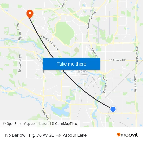 Nb Barlow Tr @ 76 Av SE to Arbour Lake map