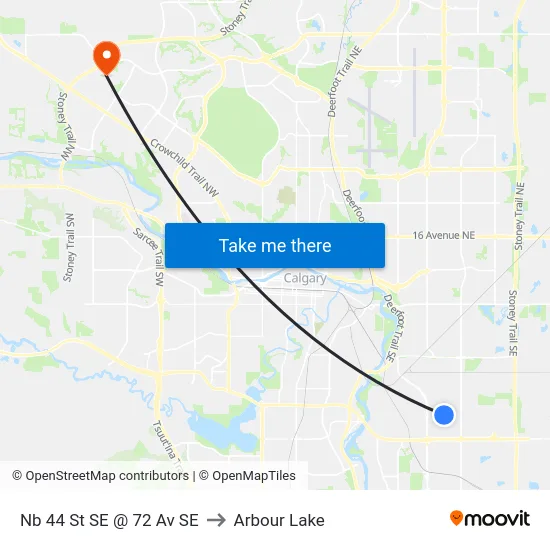 Nb 44 St SE @ 72 Av SE to Arbour Lake map