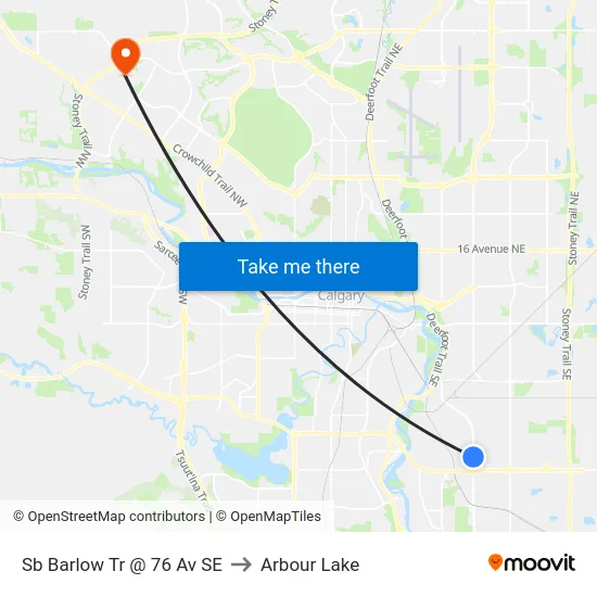 Sb Barlow Tr @ 76 Av SE to Arbour Lake map