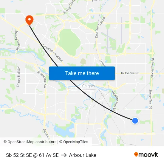 Sb 52 St SE @ 61 Av SE to Arbour Lake map