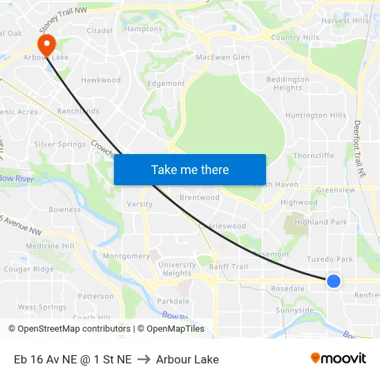 Eb 16 Av NE @ 1 St NE to Arbour Lake map