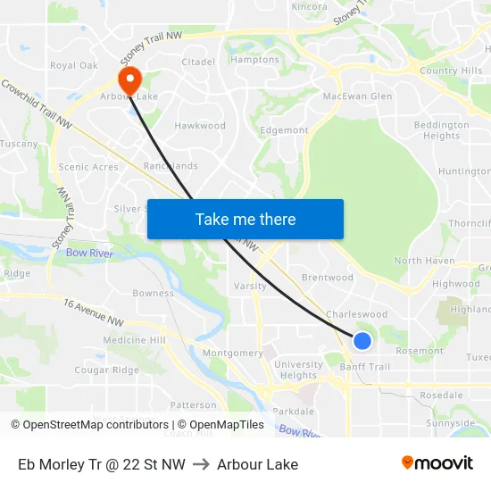 Eb Morley Tr @ 22 St NW to Arbour Lake map
