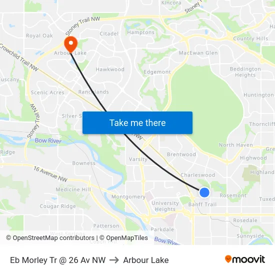 Eb Morley Tr @ 26 Av NW to Arbour Lake map