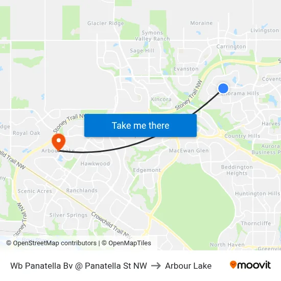 Wb Panatella Bv @ Panatella St NW to Arbour Lake map