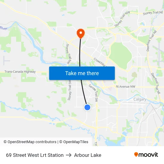 69 Street West Lrt Station to Arbour Lake map