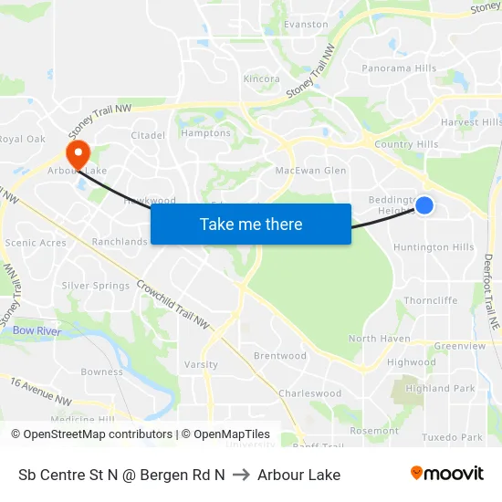 Sb Centre St N @ Bergen Rd N to Arbour Lake map