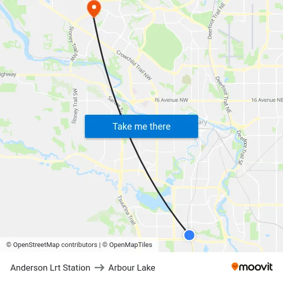 Anderson Lrt Station to Arbour Lake map