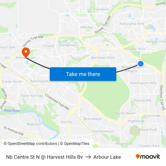 Nb Centre St N @ Harvest Hills Bv to Arbour Lake map