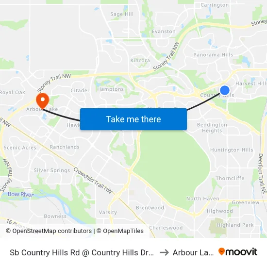 Sb Country Hills Rd @ Country Hills Dr NW to Arbour Lake map