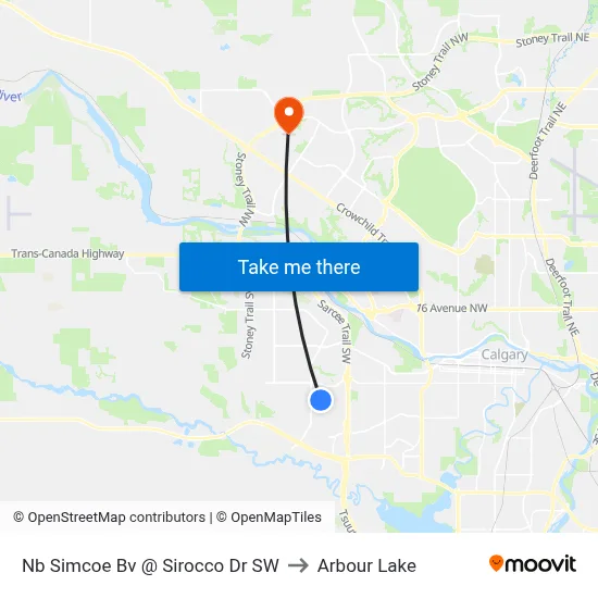 Nb Simcoe Bv @ Sirocco Dr SW to Arbour Lake map