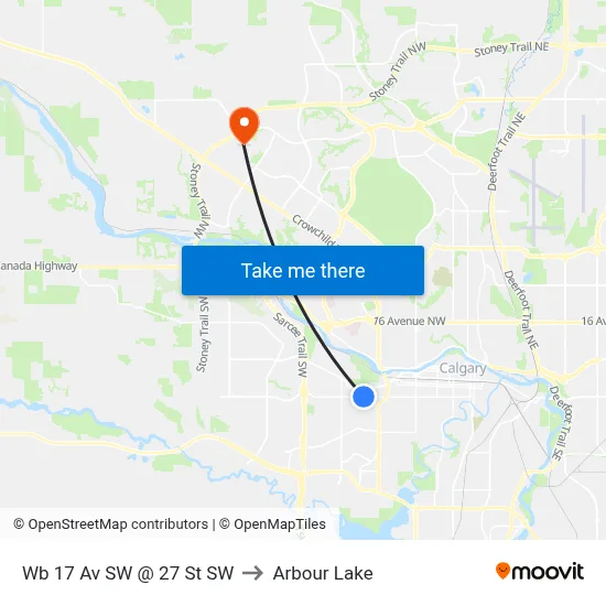 Wb 17 Av SW @ 27 St SW to Arbour Lake map