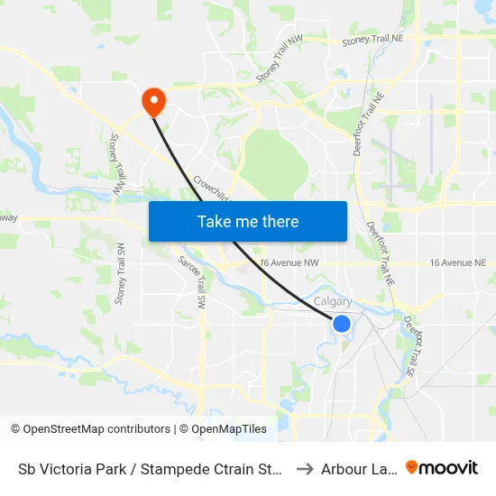 Sb Victoria Park / Stampede Ctrain Station to Arbour Lake map