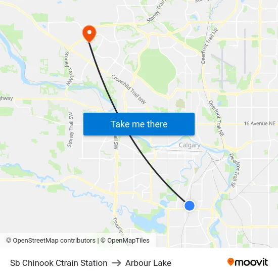 Sb Chinook Ctrain Station to Arbour Lake map