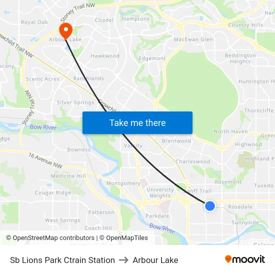 Sb Lions Park Ctrain Station to Arbour Lake map