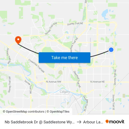Nb Saddlebrook Dr @ Saddlestone Wy NE to Arbour Lake map