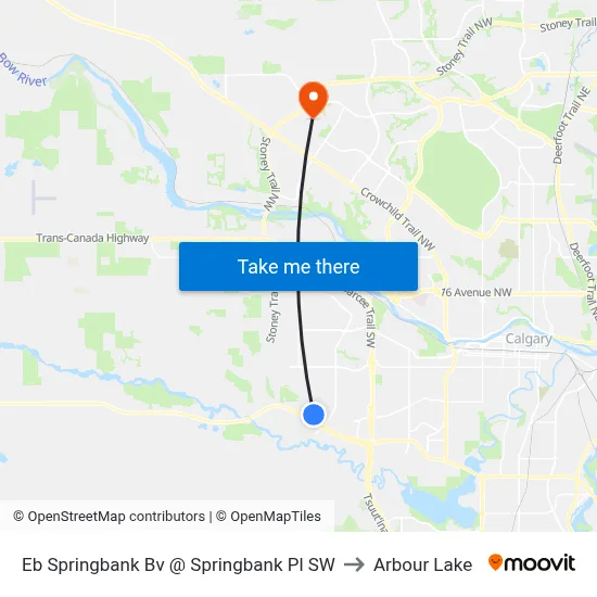 Eb Springbank Bv @ Springbank Pl SW to Arbour Lake map