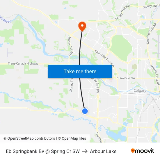 Eb Springbank Bv @ Spring Cr SW to Arbour Lake map