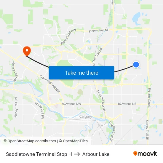 Saddletowne Terminal Stop H to Arbour Lake map