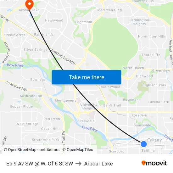 Eb 9 Av SW @ W. Of 6 St SW to Arbour Lake map