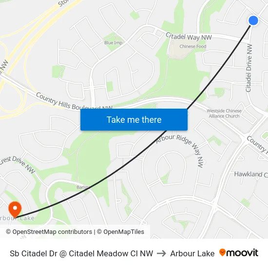 Sb Citadel Dr @ Citadel Meadow Cl NW to Arbour Lake map