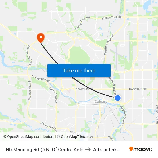 Nb Manning Rd @ N. Of Centre Av E to Arbour Lake map