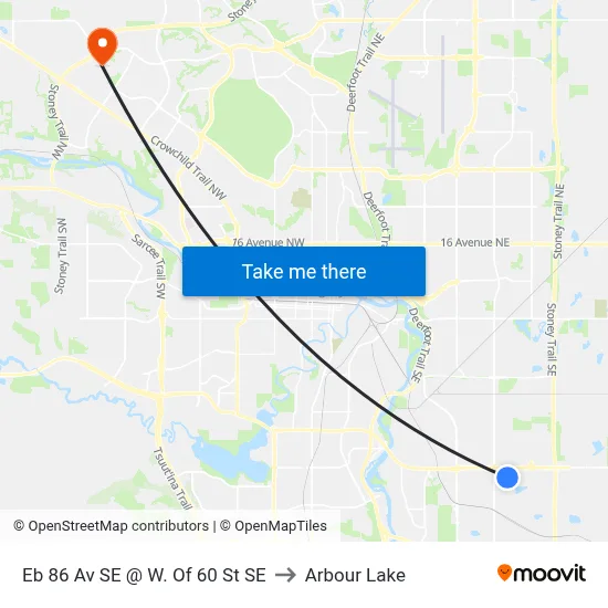 Eb 86 Av SE @ W. Of 60 St SE to Arbour Lake map